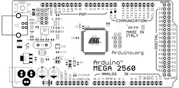 расположение выводов на Arduino Mega2560