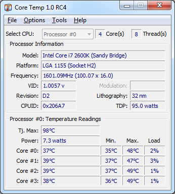 Программа для проверки температуры ноутбука Core Temp